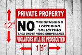 Private Property No Trespassing Loitering Soliciting | Aluminum sign 12" x 18"
