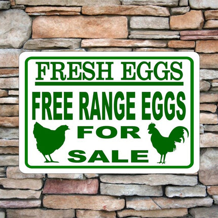 Fresh Eggs Free-Range | Eggs For Sale | Rooster Chicken Aluminum Metal Sign