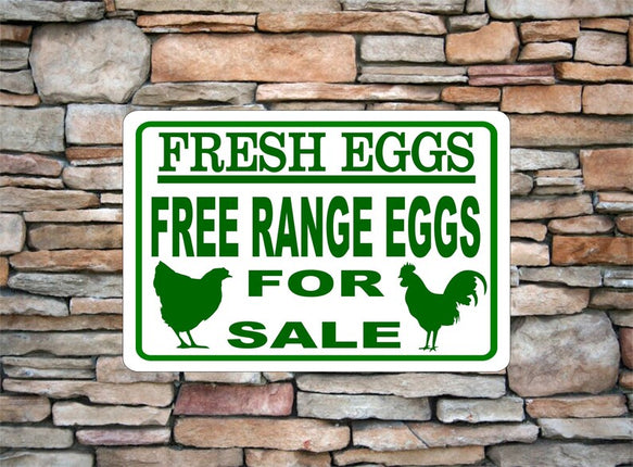 Fresh Eggs Free-Range | Eggs For Sale | Rooster Chicken Aluminum Metal Sign