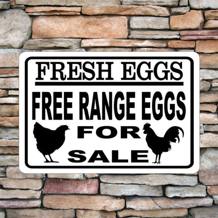 Fresh Eggs Free-Range | Eggs For Sale | Rooster Chicken Aluminum Metal Sign