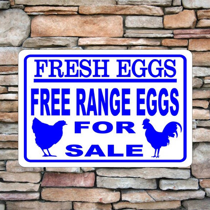 Fresh Eggs Free-Range | Eggs For Sale | Rooster Chicken Aluminum Metal Sign