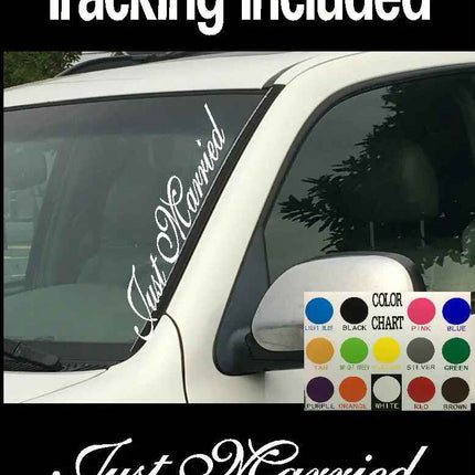 Just Married Windshield | Visor Die Cut | Vinyl Decal Sticker | Visor Banner | Car Truck SUV