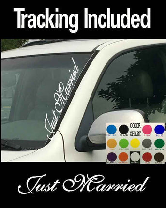 Just Married Windshield | Visor Die Cut | Vinyl Decal Sticker | Visor Banner | Car Truck SUV