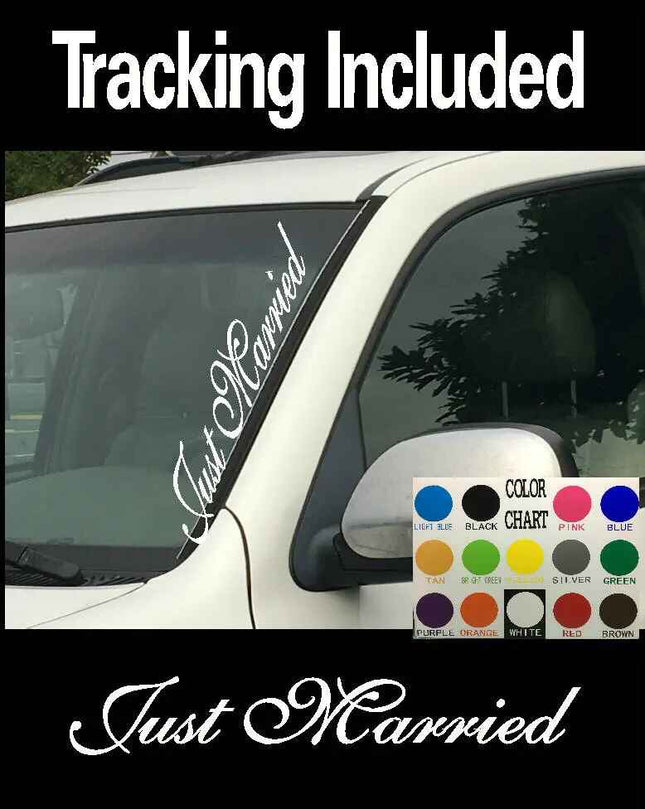 Just Married Windshield | Visor Die Cut | Vinyl Decal Sticker | Visor Banner | Car Truck SUV