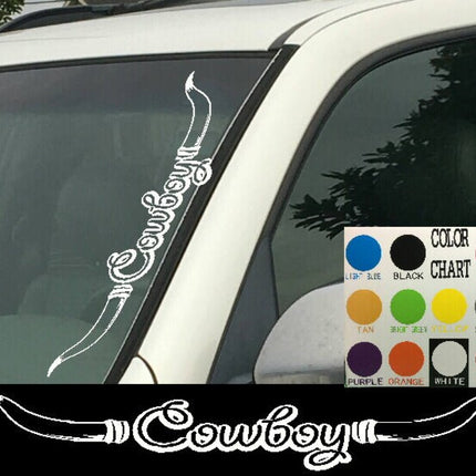 Cowboy with bull Horns Vertical Windshield Die Cut Vinyl Decal Sticker 4" x 22"  Car Truck SUV