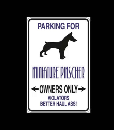 Miniature Pinscher Parking Only Aluminum Sign 8" x 12"