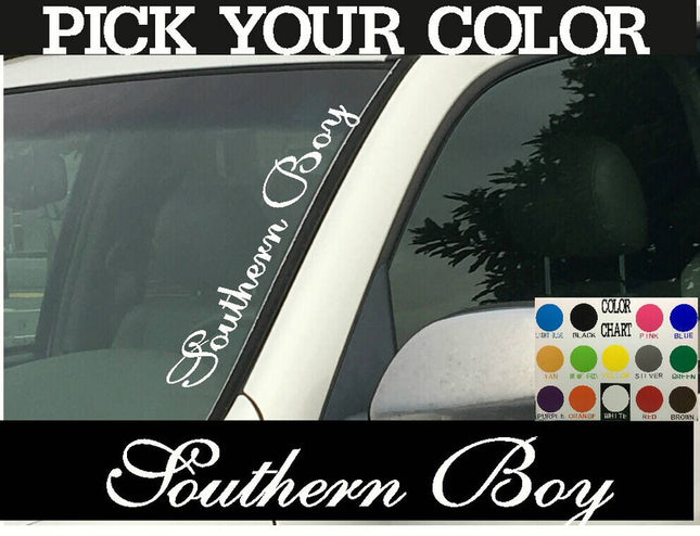 Southern Boy Vertical Windshield Die Cut Vinyl Decal Sticker 4" x 22" Car Truck SUV