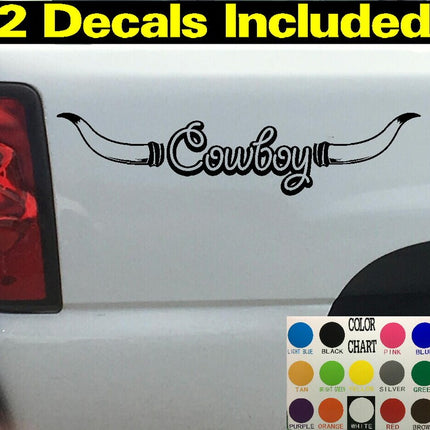 2 Cowboy with Bull Horns fender | Die Cut Vinyl | Decal Sticker | Visor Banner 4x4 | Diesel Truck SUV