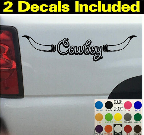 2 Cowboy with Bull Horns fender | Die Cut Vinyl | Decal Sticker | Visor Banner 4x4 | Diesel Truck SUV