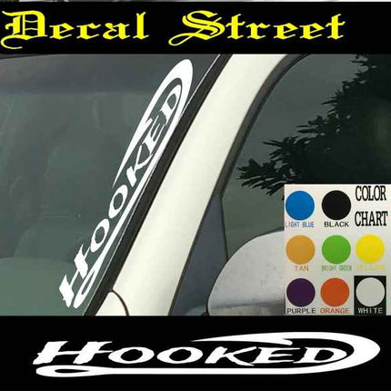 Hooked Fishing Vertical Windshield | Die Cut Vinyl | Decal Sticker 4" x 22" |  Car Truck SUV