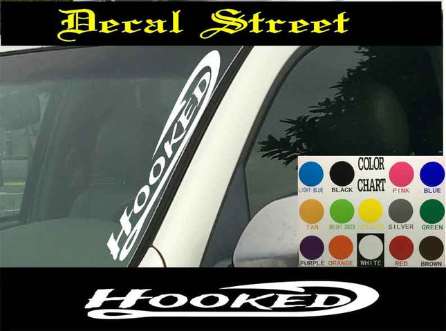 Hooked Fishing Vertical Windshield | Die Cut Vinyl | Decal Sticker 4" x 22" |  Car Truck SUV