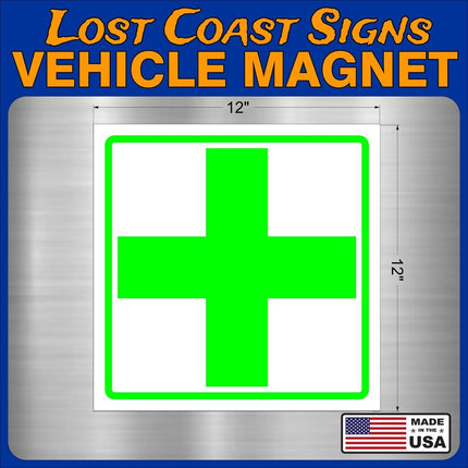 Green Cross Magnet Truck Car Sticker 12" x 12" set of 2 qty.