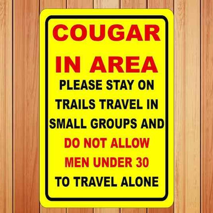 Cougar In Area Sign | Sticker Decal Wildlife Warning Decal | Outdoor Safety Sticker