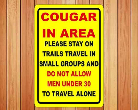 Cougar In Area Sign | Sticker Decal Wildlife Warning Decal | Outdoor Safety Sticker